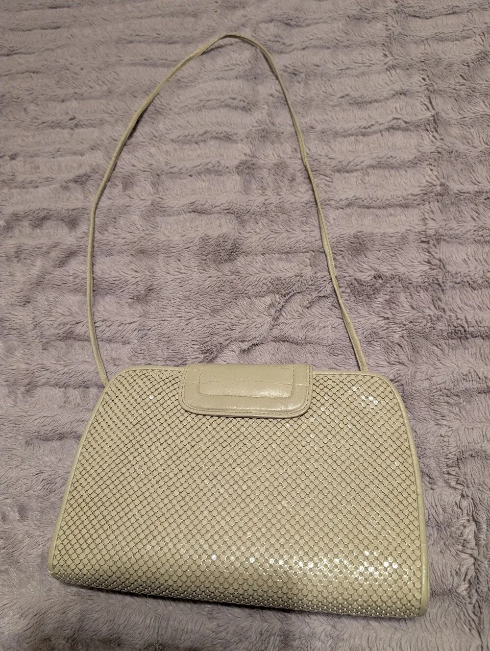 Whiting And Davis Beige Mesh Metal Crossbody Shoulder Bag